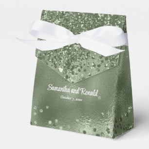 Elegant Sage Green Glitter & Foil Wedding Favour Box