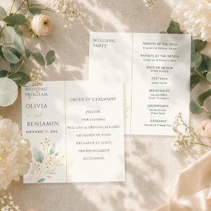 Elegant Sage Green Gold Botanical Wedding Ceremony Program
