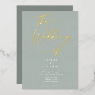 Elegant Sage Green Gold Calligraphy Script Wedding