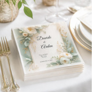 Elegant Sage Green & Gold Christian Wedding Napkin