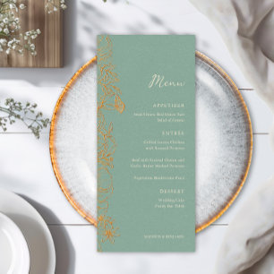 Elegant Sage Green Gold Floral Garden Wedding Menu