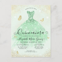 Elegant Sage Green Gold Glitter Gown Quinceanera