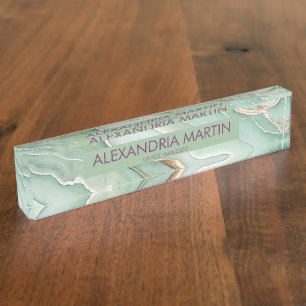 Elegant Sage Green Gold Glitter Office Desk Name Nameplate