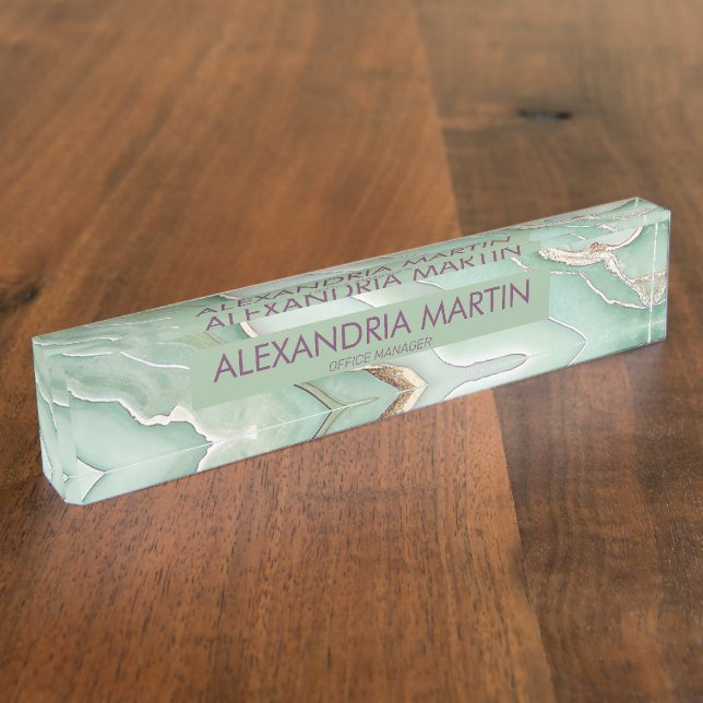 Elegant Sage Green Gold Glitter Office Desk Name Nameplate (Side)