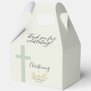 Elegant Sage Green Gold Minimal Cross Christening Favour Box