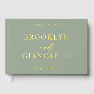 Elegant Sage Green Gold Modern Minimalist Cute Guest Book