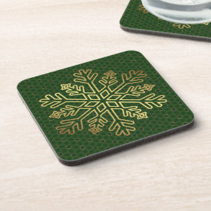 Elegant Sage Green & Gold Snowflake Coaster