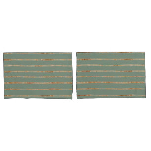 Elegant Sage Green Gold Stripe  Pillowcase