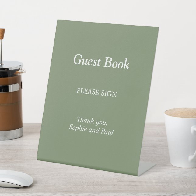Elegant Sage Green Guest Book Pedestal Sign (In SItu)
