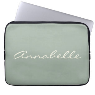 Elegant Sage Green Handwritten Script Name Custom Laptop Sleeve