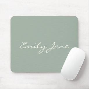 Elegant Sage Green Handwritten Script Name Custom  Mouse Pad