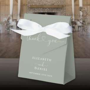 Elegant Sage Green Heart Script Wedding Favour Box