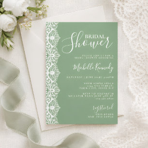 Elegant Sage Green Lace Bridal Shower Invitation