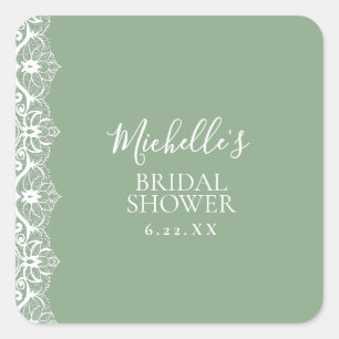 Elegant Sage Green Lace Bridal Shower Square Sticker