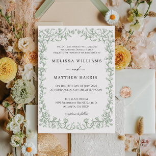 Elegant Sage Green Leaf Wedding Invitation