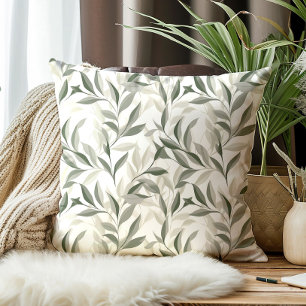 Elegant Sage Green Leaves Pattern Cushion