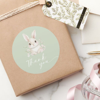 Elegant Sage Green Little Bunny Thank You Sticker