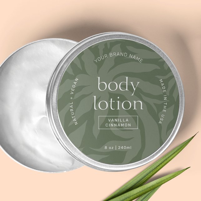 Elegant Sage Green Lotion Jar Round Product Label (Elegant sage green round product label with fully editable text & colors)