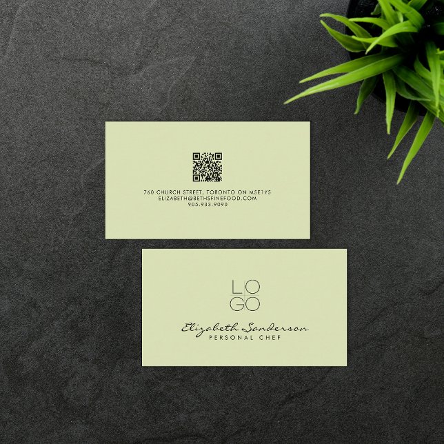 Elegant Sage Green Luxury Script QR CODE  Business Card (Creator Uploaded)