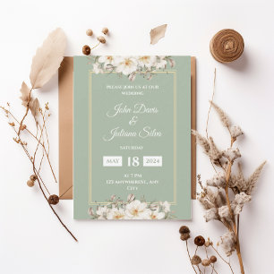 Elegant Sage Green Magnolia Floral Wedding Invitation