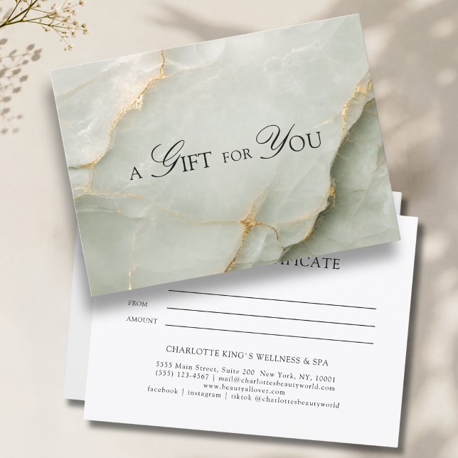 Elegant Sage Green Marble Gift Certificate (A Gift for You! Sage Green Gold Marble)