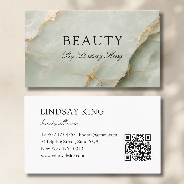 Elegant Sage Green Marble QR Code Business Card (Elegant Sage Green Marble QR Code Business Card)