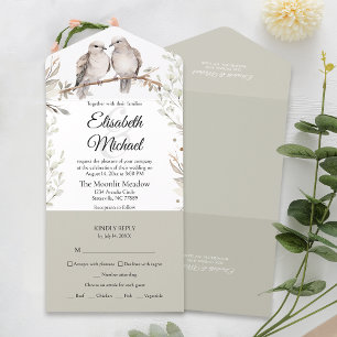 Elegant Sage Green Meal Entree Wedding RSVP All In One Invitation
