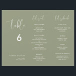 Elegant Sage Green Menu & Table number trifold<br><div class="desc">Trifold wedding menu & table number: all in one, just fold the paper sheet in 3 to get your standing menu. A modern typography and a trendy sage green colour palette for your wedding stationery: choose this simple and elegant wedding suite. Fully customisable: you can change the background as well...</div>