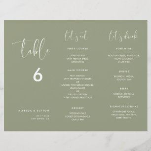 Elegant Sage Green Menu & Table number trifold