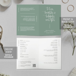 Elegant Sage Green Minimal QR Code Wedding Folded Program