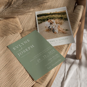 Elegant Sage Green Minimalist Boho Modern Wedding  Invitation