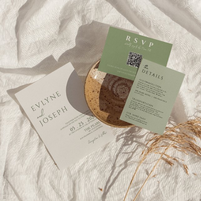 Elegant Sage Green Minimalist Boho Trendy Wedding  Invitation (Creator Uploaded)