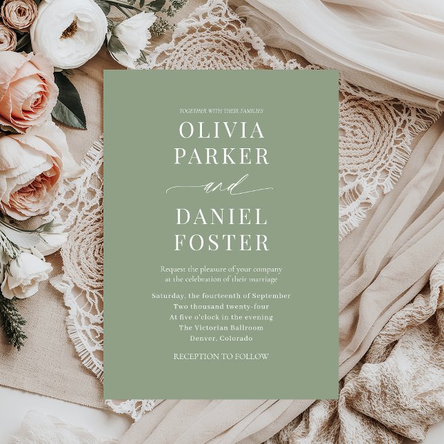 Elegant Sage Green Minimalist Modern Wedding Invitation (Creator Uploaded)