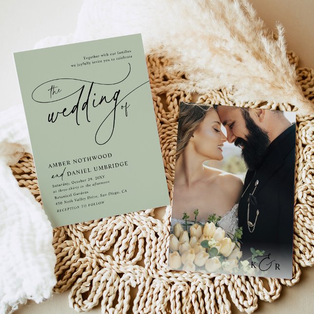 Elegant Sage Green Minimalist Photo Wedding Invitation (Creator Uploaded)