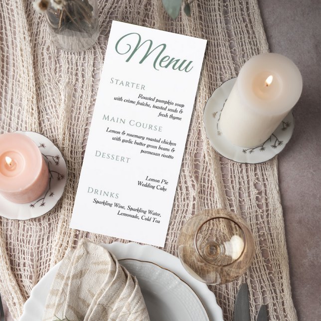 Elegant Sage Green Minimalist Wedding Menu Card (Creator Uploaded)