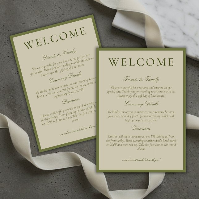 Elegant Sage Green Minimalist Wedding Welcome Program (Elegant Sage Green Minimalist Wedding Welcome Program)