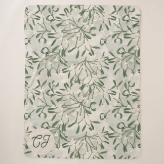 Elegant Sage Green Mistletoe Monogram Sherpa Blanket