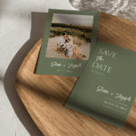 Elegant Sage Green Modern Boho Chic Photo Wedding  Save The Date<br><div class="desc">This modern & minimalist Wedding Save The Date Template is great for you. If you are looking for a pretty, elegant and easy to customise Wedding Save The Date Template .A very elegant simple and chic sage light green script photo wedding save the date. Which features minimal white save the...</div>
