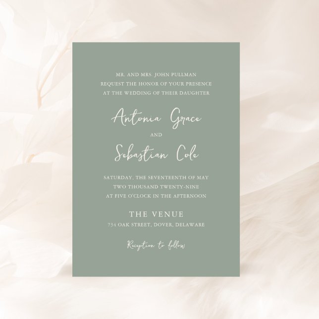 Elegant Sage Green Modern Wedding Invitation (Creator Uploaded)