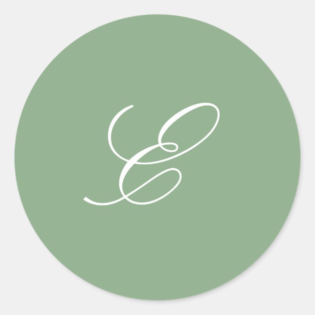 Elegant Sage Green Monogram Classic Round Sticker (Front)