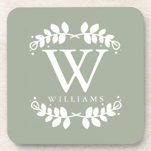 Elegant Sage Green Monogram Coaster
