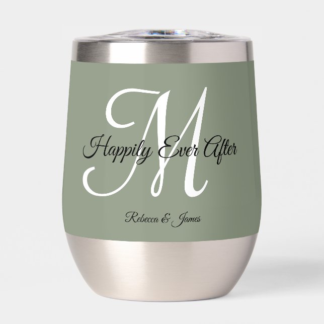 Elegant Sage Green Monogram Happily Ever After  (Front)