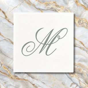 Elegant Sage Green Monogram Initial  Napkin