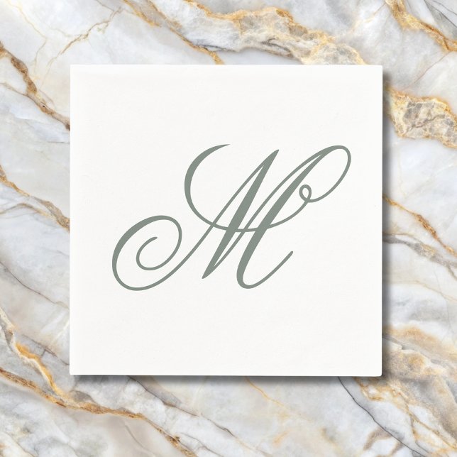 Elegant Sage Green Monogram Initial  Napkin (Creator Uploaded)