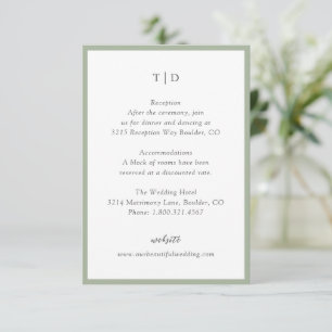 Elegant Sage Green Monogram Modern Wedding Enclosure Card