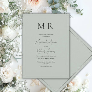 Elegant Sage Green Monogram Modern Wedding Invitation