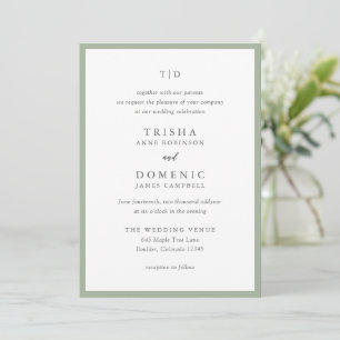 Elegant Sage Green Monogram Modern Wedding Invitation