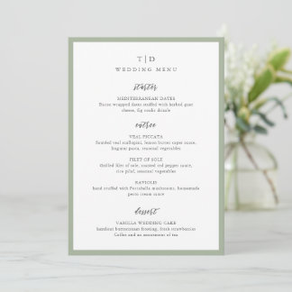 Elegant Sage Green Monogram Modern Wedding Menu