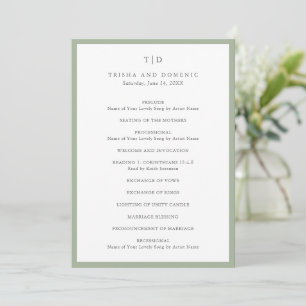 Elegant Sage Green Monogram Modern Wedding Program