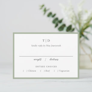 Elegant Sage Green Monogram Modern Wedding RSVP Card